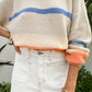 Beige Colorblock Striped Drop Shoulder Cozy Sweater