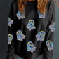 Black Glitter Ghosts Pattern Long Sleeve Halloween Sweatshirt