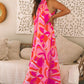 Rose Abstract Printed High Neck Knotted Nape Sleeveless Maxi Dress