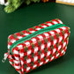 Racing Red Christmas Style Crochet Zipper Square Makeup Bag