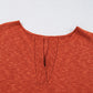 Orange Solid Color Split V Neck Short Sleeve Sweater