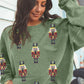 Grass Green Christmas Nutcracker Graphic Corded Pullover Sweatshirt