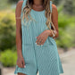 Striped Print Round Neck Sleevelss Tied Detail Above Knee Jumpsuit Casual Rompers with Pocket