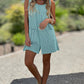 Striped Print Round Neck Sleevelss Tied Detail Above Knee Jumpsuit Casual Rompers with Pocket