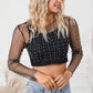 Black Pearl and Rhinestone Detail Sheer Mesh Top