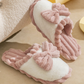 Fushia Bow Decor Color Block Ribbed Plush Slippers