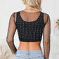 Black Pearl and Rhinestone Detail Sheer Mesh Top