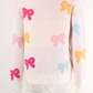 White Valentine Bow Print Crew Neck Drop Shoulder Sweater