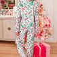 Pink Christmas Berries Plant Print Satin Long Sleeve Pajama Set