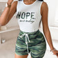 Nope Not Today Camouflage Print Casual Tank Top & Shorts Set