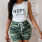 Nope Not Today Camouflage Print Casual Tank Top & Shorts Set