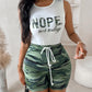 Nope Not Today Camouflage Print Casual Tank Top & Shorts Set