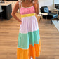 Multicolour Colorblock Self-tie Straps High Waist Flowy Maxi Dress with Pockets