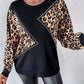 Leopard Pattern Pullover Knit Sweater Crewneck Long Sleeve Tops