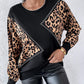 Leopard Pattern Pullover Knit Sweater Crewneck Long Sleeve Tops