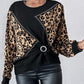 Leopard Pattern Pullover Knit Sweater Crewneck Long Sleeve Tops