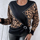 Leopard Pattern Pullover Knit Sweater Crewneck Long Sleeve Tops