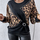 Leopard Pattern Pullover Knit Sweater Crewneck Long Sleeve Tops