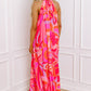 Rose Abstract Printed High Neck Knotted Nape Sleeveless Maxi Dress