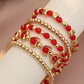 Fiery Red Heart Shape Plated Beaded Elastic Bracelet Set