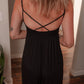 Black Spaghetti Straps Open Back Pleated Wide Leg Jumpsuit