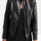 Black Quilted Detail Zip Leatherette Moto Jacket