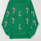 Green Sequin Christmas Candy Cane Graphic Crewneck Pullover Sweatshirt