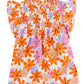 Orange Ruffled Sleeve Smocked Floral Top