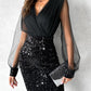 Sheer Mesh Sequin Patchwork Bodycon Dress