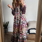 Pink Western Leopard Printed 3/4 Sleeve Buttoned Front Tiered Maxi Dress