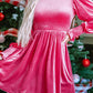 Rose Frilled Neck Smocked Bodice Velvet Dress