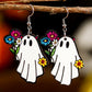 White Cute Ghost with Flower Halloween Hook Earrings