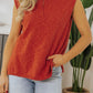 Orange Solid Color Split V Neck Short Sleeve Sweater