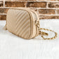 Oatmeal Chevron Stitch PU Leather Chain Strap Shoulder Bag