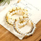 White Flower Rhinestone Beaded Multi Layer Bracelet Set