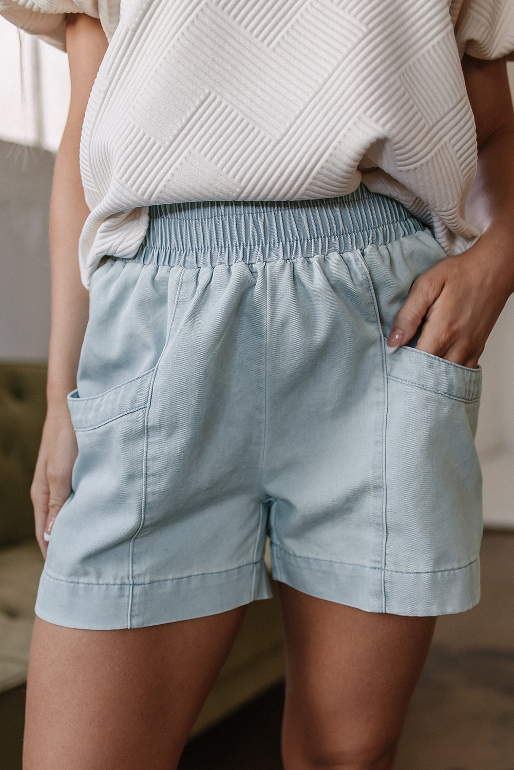 Beau Blue Light Wash Pocketed Wide Leg Denim Shorts