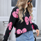 Black Valentine Bowknot Knitted Round Neck Fashion Sweater