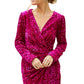 Pitaya Pink Velvet Sequin Long Sleeve V Neck Wrapped Mini Dress