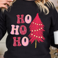 Black HO HO HO Christmas Tree Graphic Pullover Sweatshirt