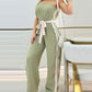 Striped Sleeveless Tied Detail Jumpsuits Spaghetti Strap Casual Wide Leg Rompers