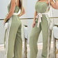 Striped Sleeveless Tied Detail Jumpsuits Spaghetti Strap Casual Wide Leg Rompers