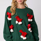 Blackish Green Christmas Bowknot Decor Crewneck Pullover Sweatshirt