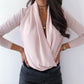 Solid Plunge Long Sleeve Ruched Casual Blouse