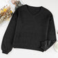 Black Eyelet Pattern Detail V Neck Drop Shoulder Sweater