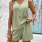 V Neck Buttoned Tank Top & Shorts Set