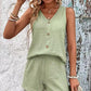 V Neck Buttoned Tank Top & Shorts Set