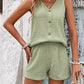 V Neck Buttoned Tank Top & Shorts Set