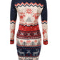 Christmas Snowflake Elk Print Crewneck Bodycon Dress Slim Fit Long Sleeve Mini Dress