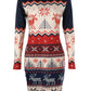 Christmas Snowflake Elk Print Crewneck Bodycon Dress Slim Fit Long Sleeve Mini Dress