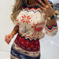 Christmas Snowflake Elk Print Crewneck Bodycon Dress Slim Fit Long Sleeve Mini Dress